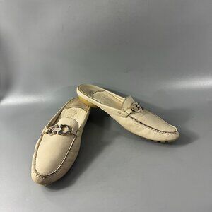 Salvatore Ferragamo Ivory White Leather Mules Women's Size: 10 B